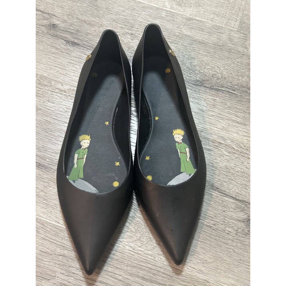 Melissa x The Little Prince Sz 10 Pointed Toe Black Flats Shoes PVC